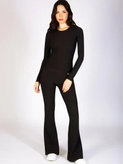 Pineapple Black Womens Rib Flared Leggings Outlet