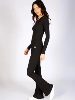 Pineapple Black Womens Rib Flared Leggings Outlet