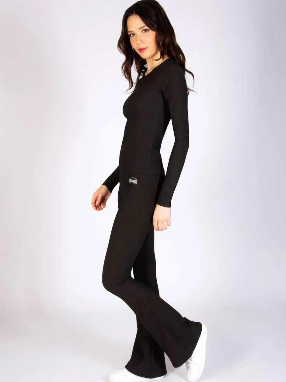 Pineapple Black Womens Rib Flared Leggings Outlet