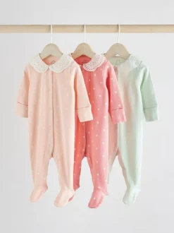 Next Pink 3 Pack Baby Sleepsuits (0-2yrs) Sale