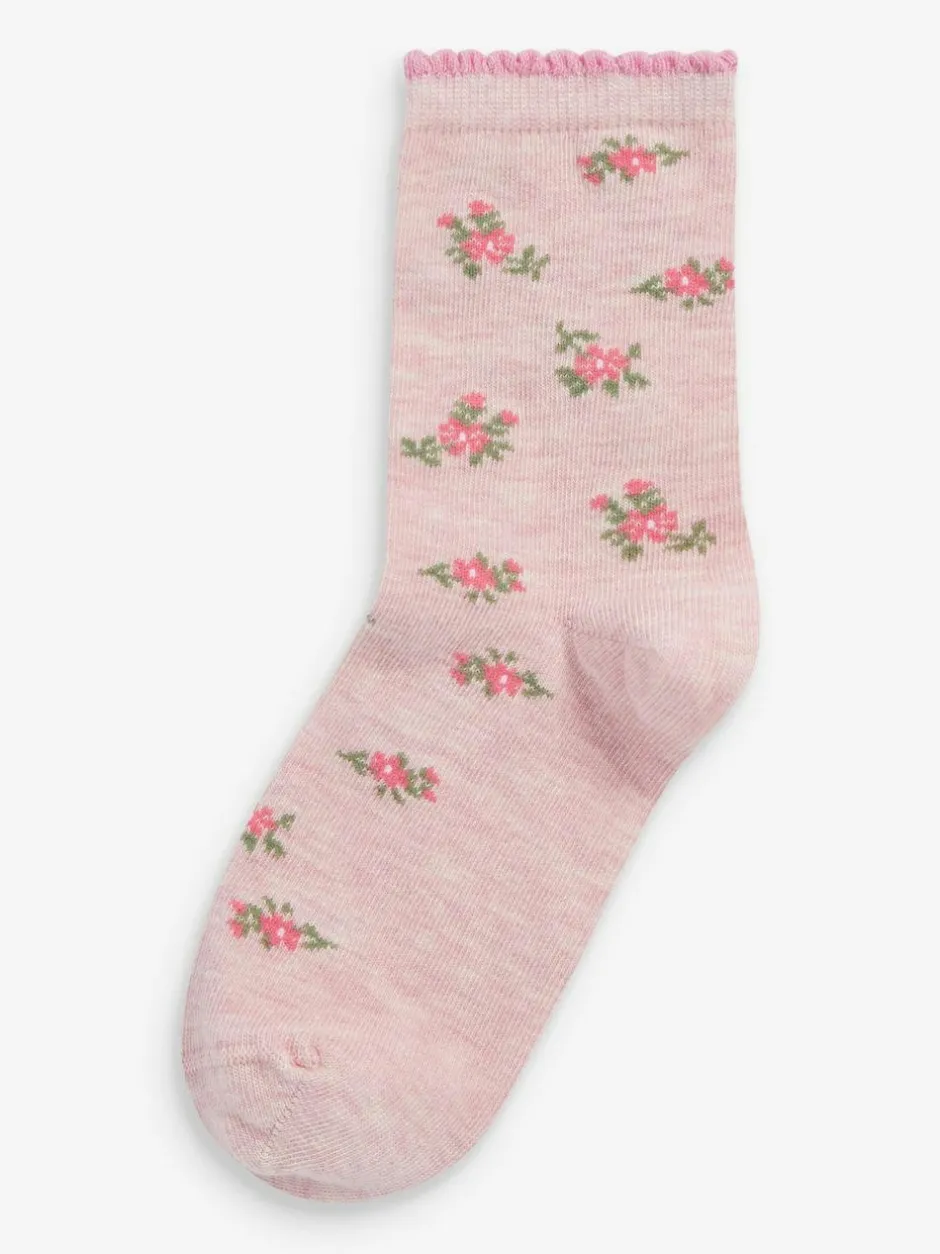 Next Pink 7 Pack Cotton Rich Pretty Ankle Socks Clearance