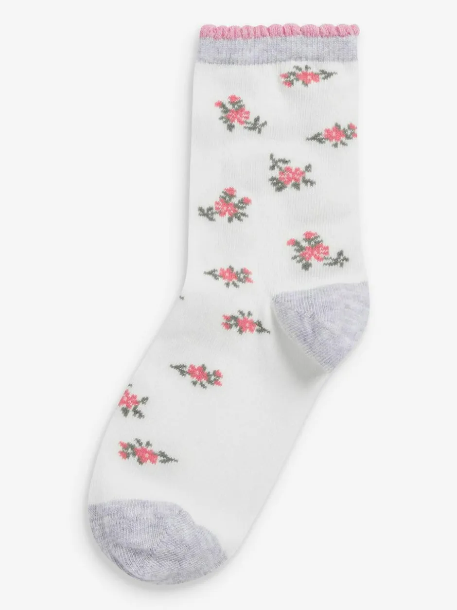 Next Pink 7 Pack Cotton Rich Pretty Ankle Socks Clearance