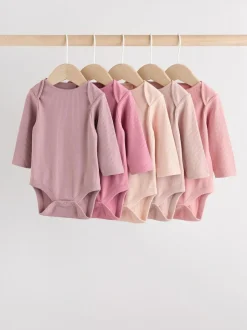 Next Pink 5 Pack Long Sleeve Baby Bodysuits New