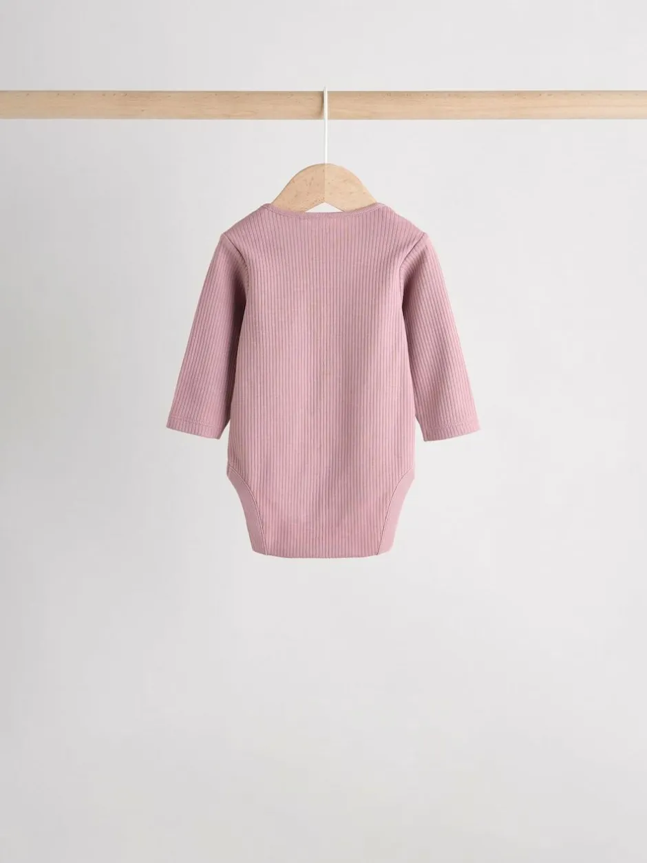 Next Pink 5 Pack Long Sleeve Baby Bodysuits New