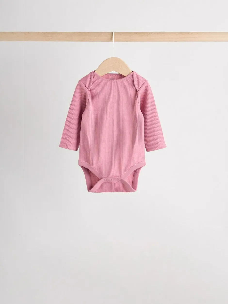 Next Pink 5 Pack Long Sleeve Baby Bodysuits New