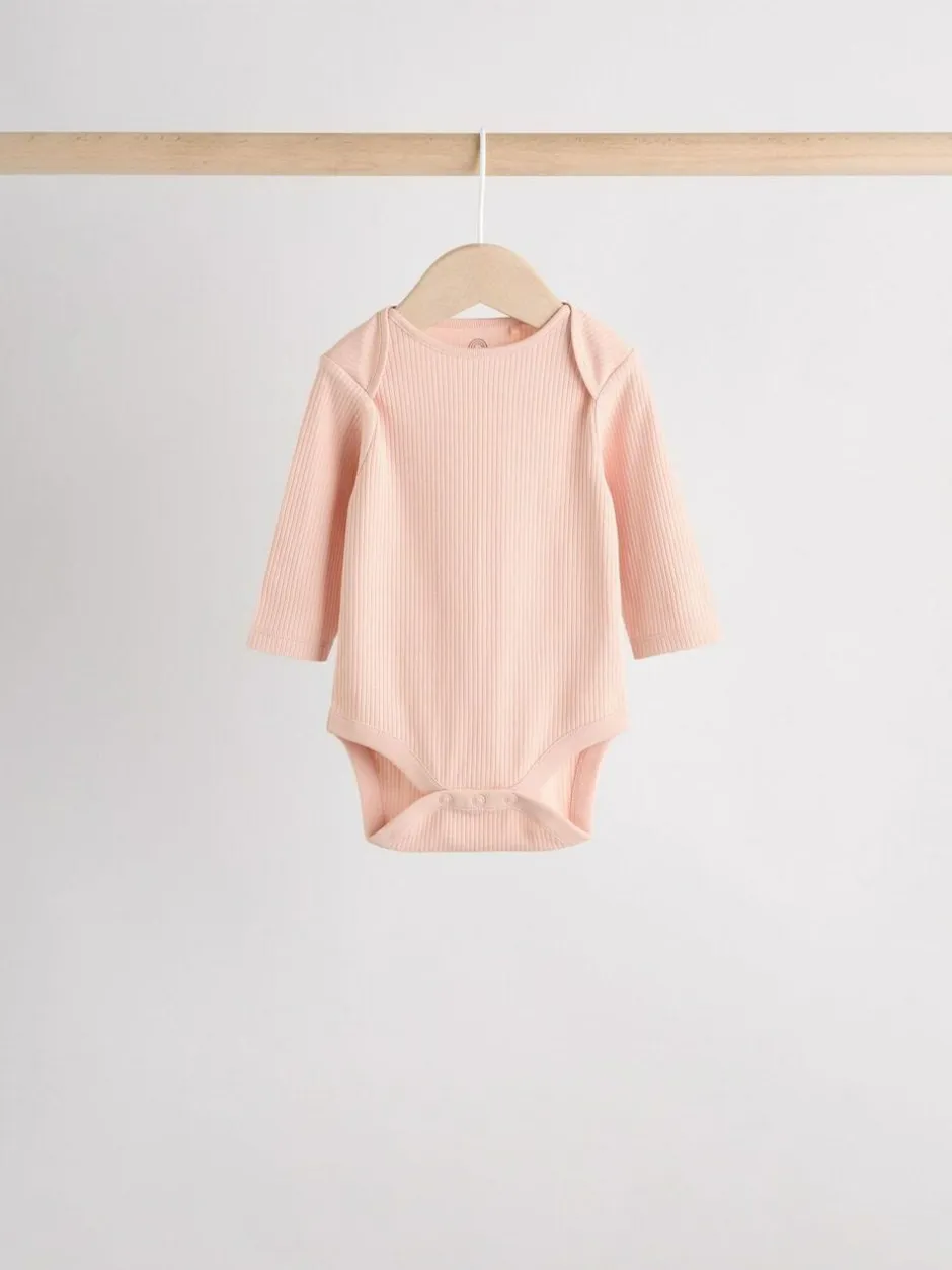 Next Pink 5 Pack Long Sleeve Baby Bodysuits New
