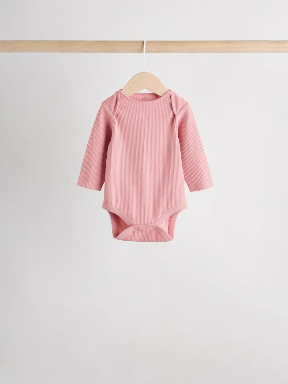 Next Pink 5 Pack Long Sleeve Baby Bodysuits New