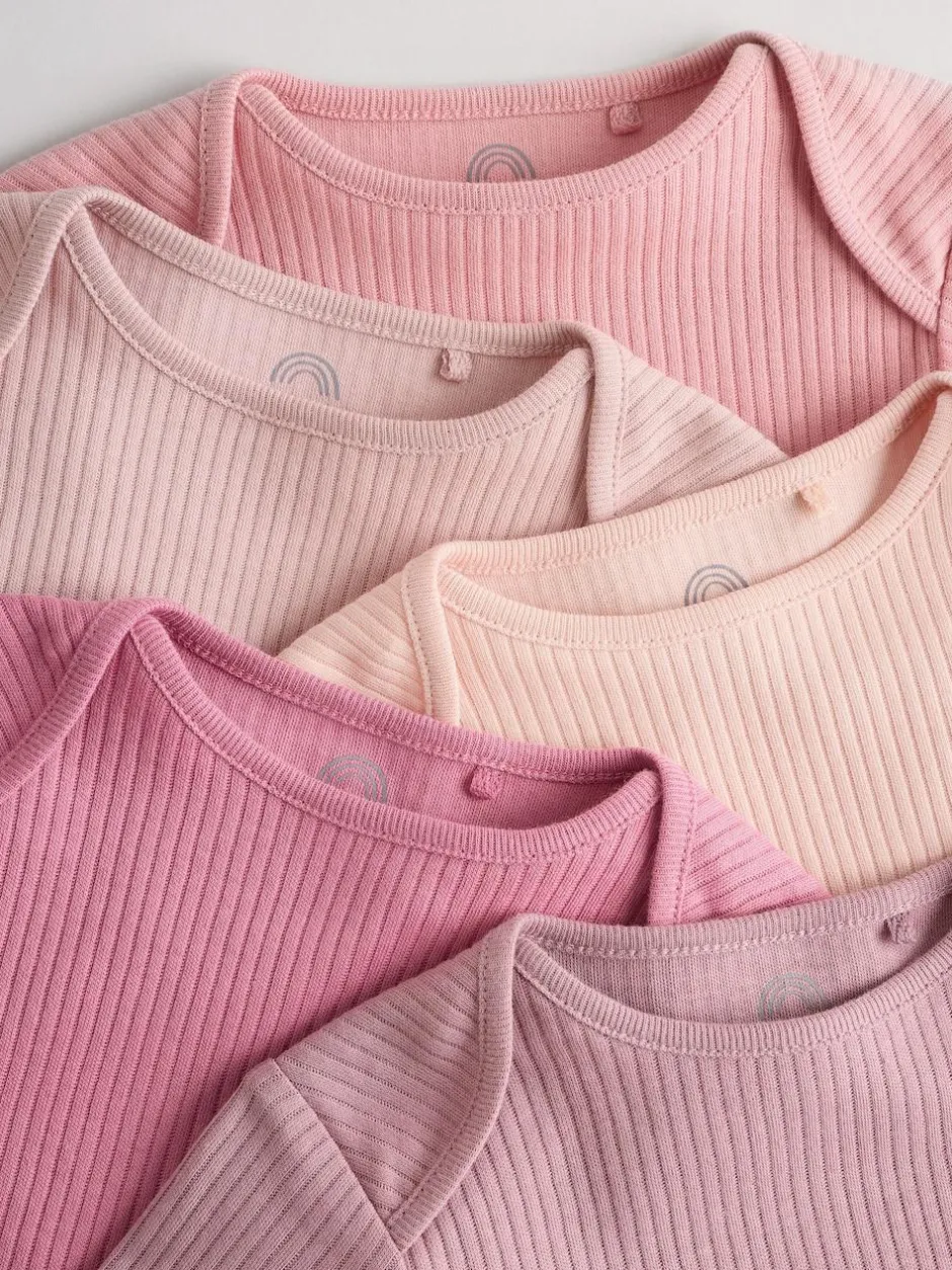 Next Pink 5 Pack Long Sleeve Baby Bodysuits New