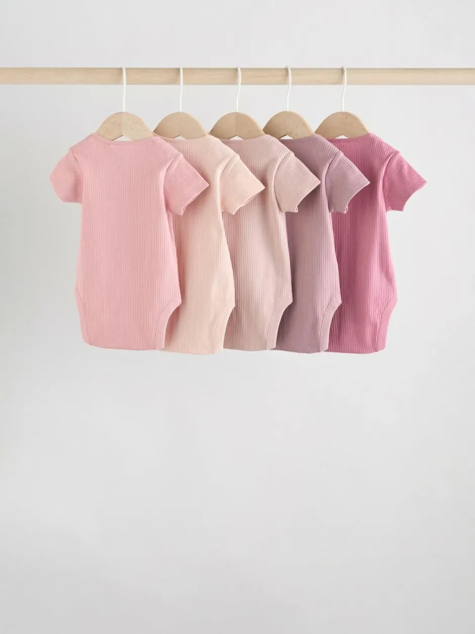 Next Pink 5 Pack Short Sleeve Baby Bodysuits Discount