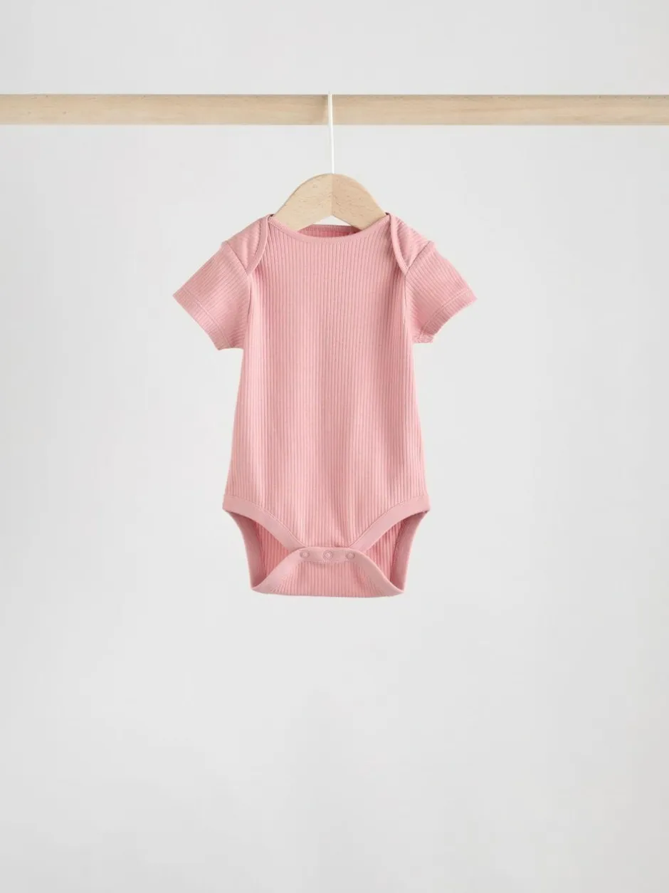 Next Pink 5 Pack Short Sleeve Baby Bodysuits Discount
