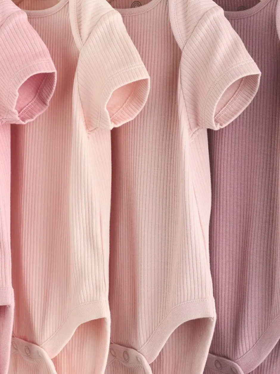 Next Pink 5 Pack Short Sleeve Baby Bodysuits Discount
