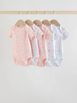 Next Pink 5 Pack Short Sleeve Baby Bodysuit New