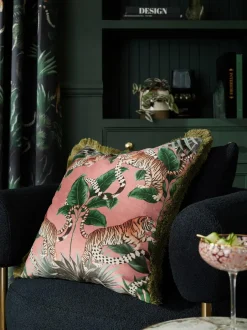 Next Pink 50 x 50cm Tiger Print Velvet Cushion