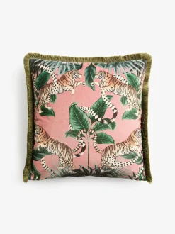 Next Pink 50 x 50cm Tiger Print Velvet Cushion
