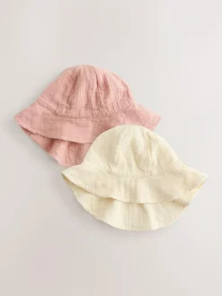Next Pink and Beige Woven Baby Bucket Hats 2 Pack (0mths-2yrs) Online