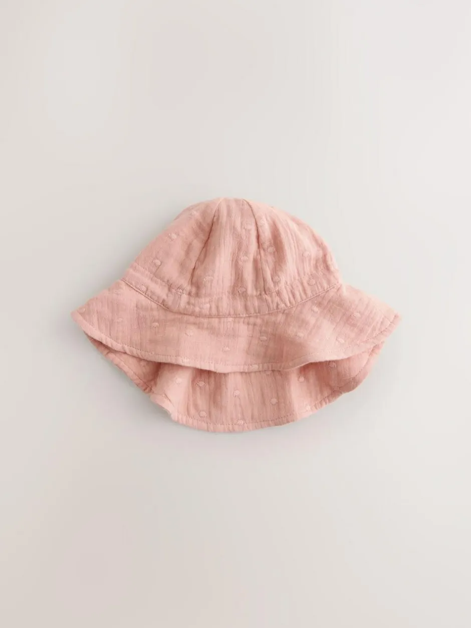 Next Pink and Beige Woven Baby Bucket Hats 2 Pack (0mths-2yrs) Online