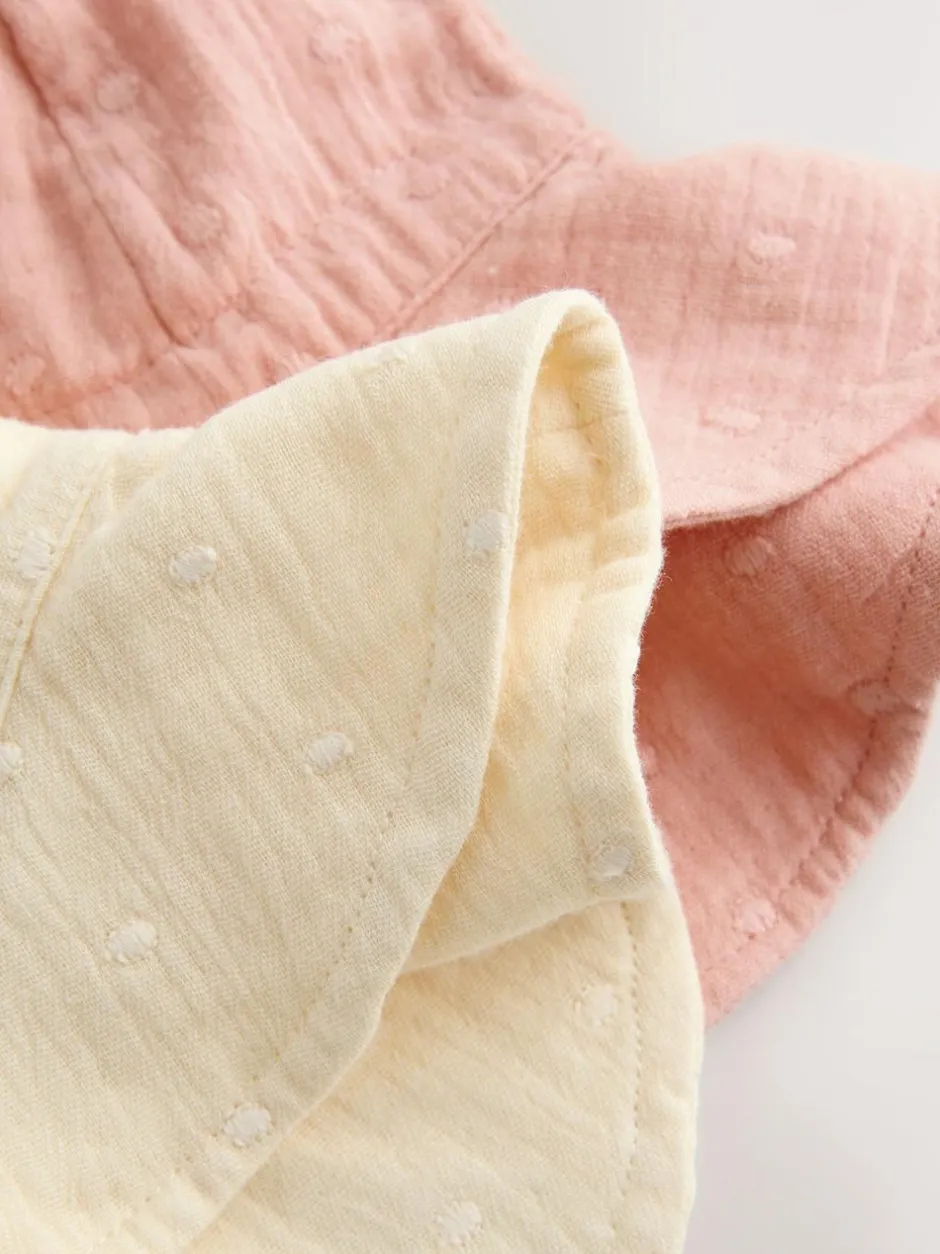 Next Pink and Beige Woven Baby Bucket Hats 2 Pack (0mths-2yrs) Online