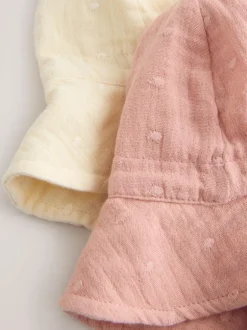 Next Pink and Beige Woven Baby Bucket Hats 2 Pack (0mths-2yrs) Online