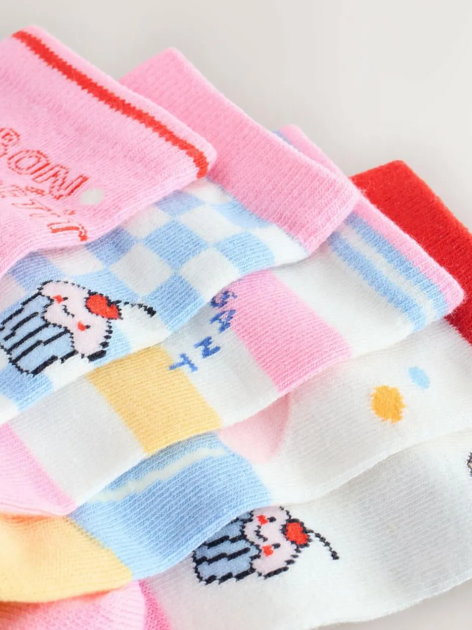 Next PInk and Blue Cotton Rich Bakery Ankle Socks 5 Pack New