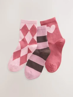 Next Pink and Red Cotton Rich Ankle Socks 3 Pack Sale