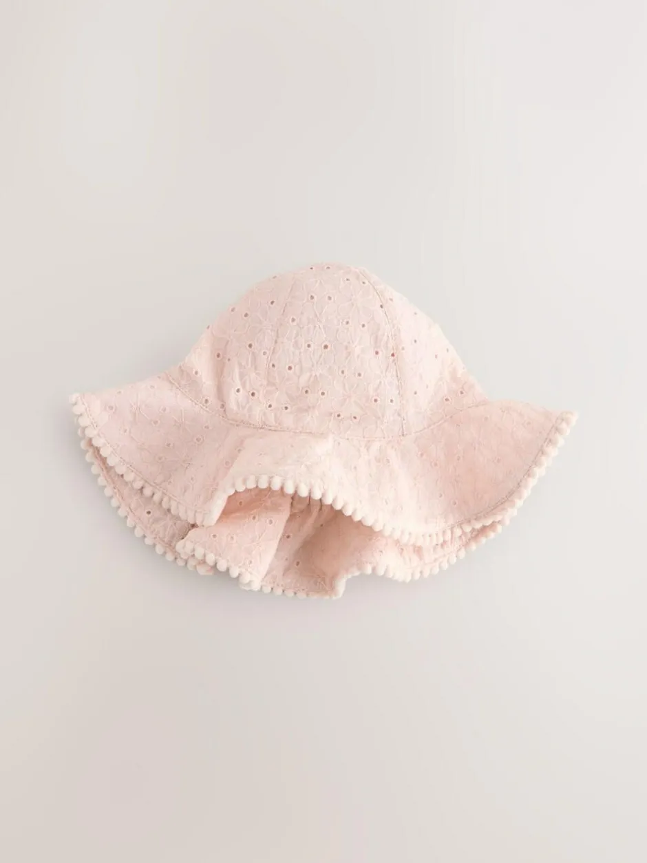 Next Pink and White Broderie 2pk Baby Bucket Hat (0mths-2yrs) Clearance
