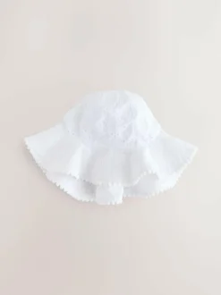 Next Pink and White Broderie 2pk Baby Bucket Hat (0mths-2yrs) Clearance