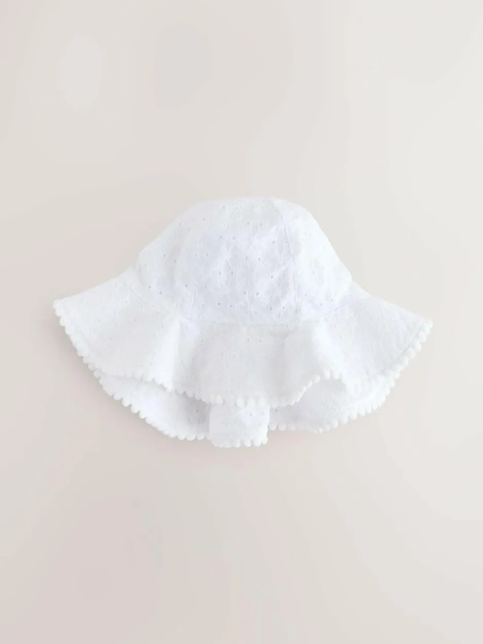 Next Pink and White Broderie 2pk Baby Bucket Hat (0mths-2yrs) Clearance