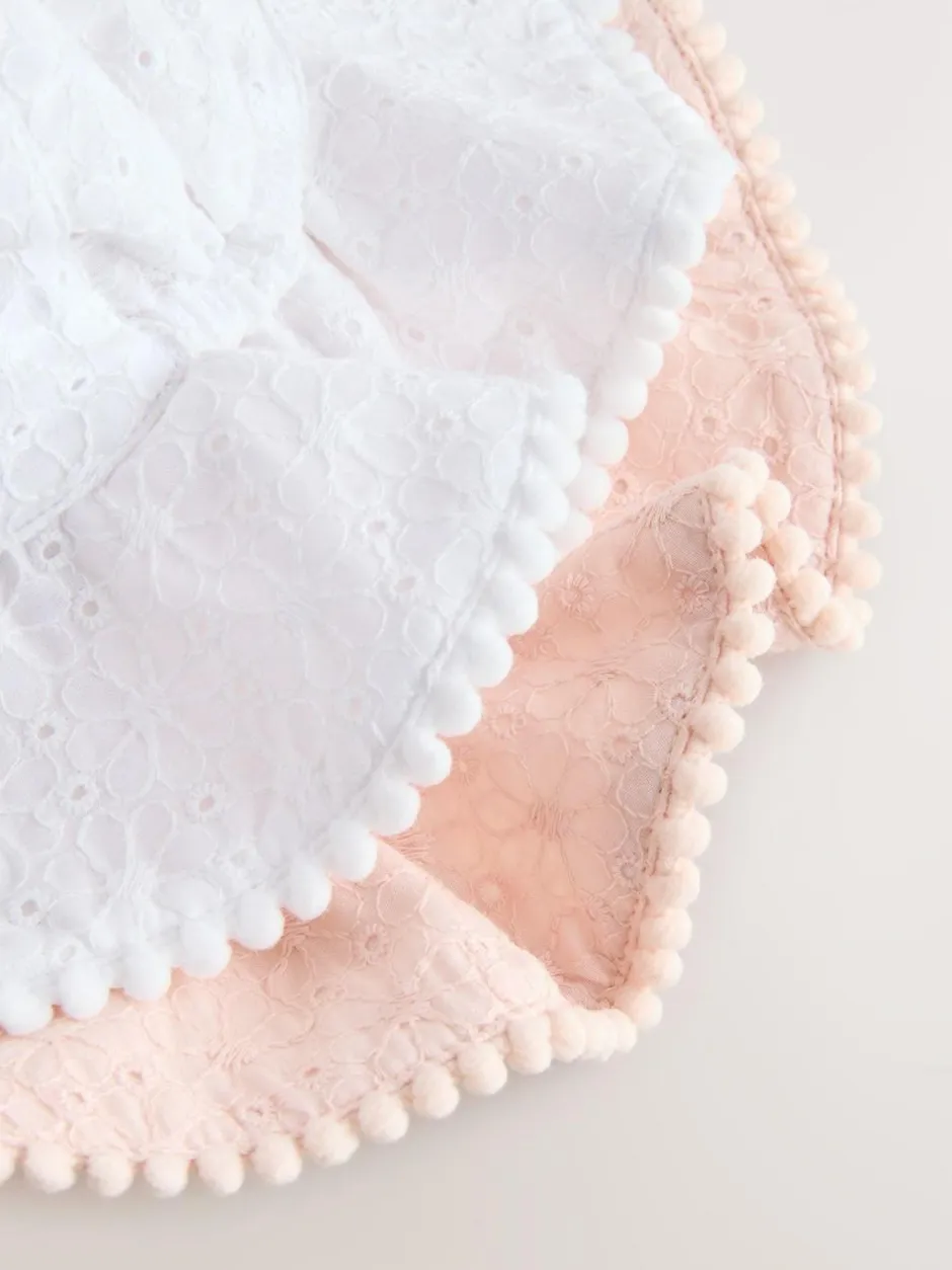 Next Pink and White Broderie 2pk Baby Bucket Hat (0mths-2yrs) Clearance