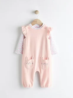 Next Pink Baby Dungarees and Longsleeve Bodysuit Set (0mths-2yrs) Hot