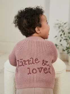 Next Pink Back Slogan Embroidered Baby Knitted Cardigan (0mths-2yrs) Discount