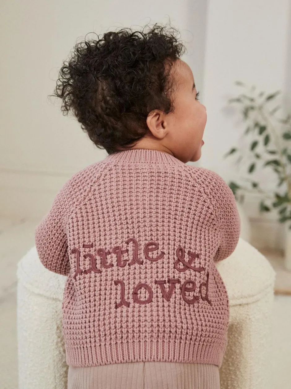 Next Pink Back Slogan Embroidered Baby Knitted Cardigan (0mths-2yrs) Discount