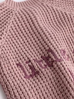 Next Pink Back Slogan Embroidered Baby Knitted Cardigan (0mths-2yrs) Discount