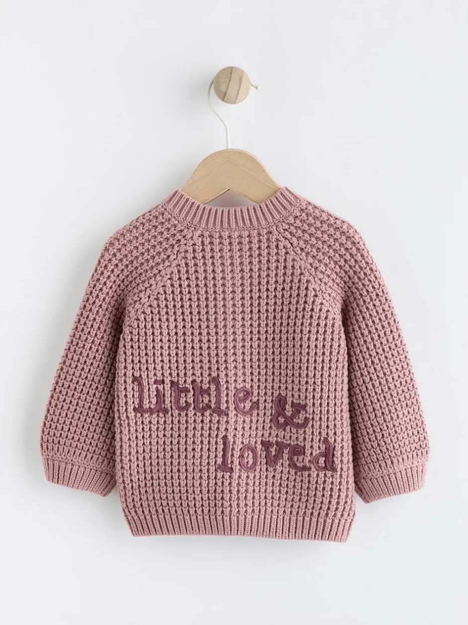 Next Pink Back Slogan Embroidered Baby Knitted Cardigan (0mths-2yrs) Discount