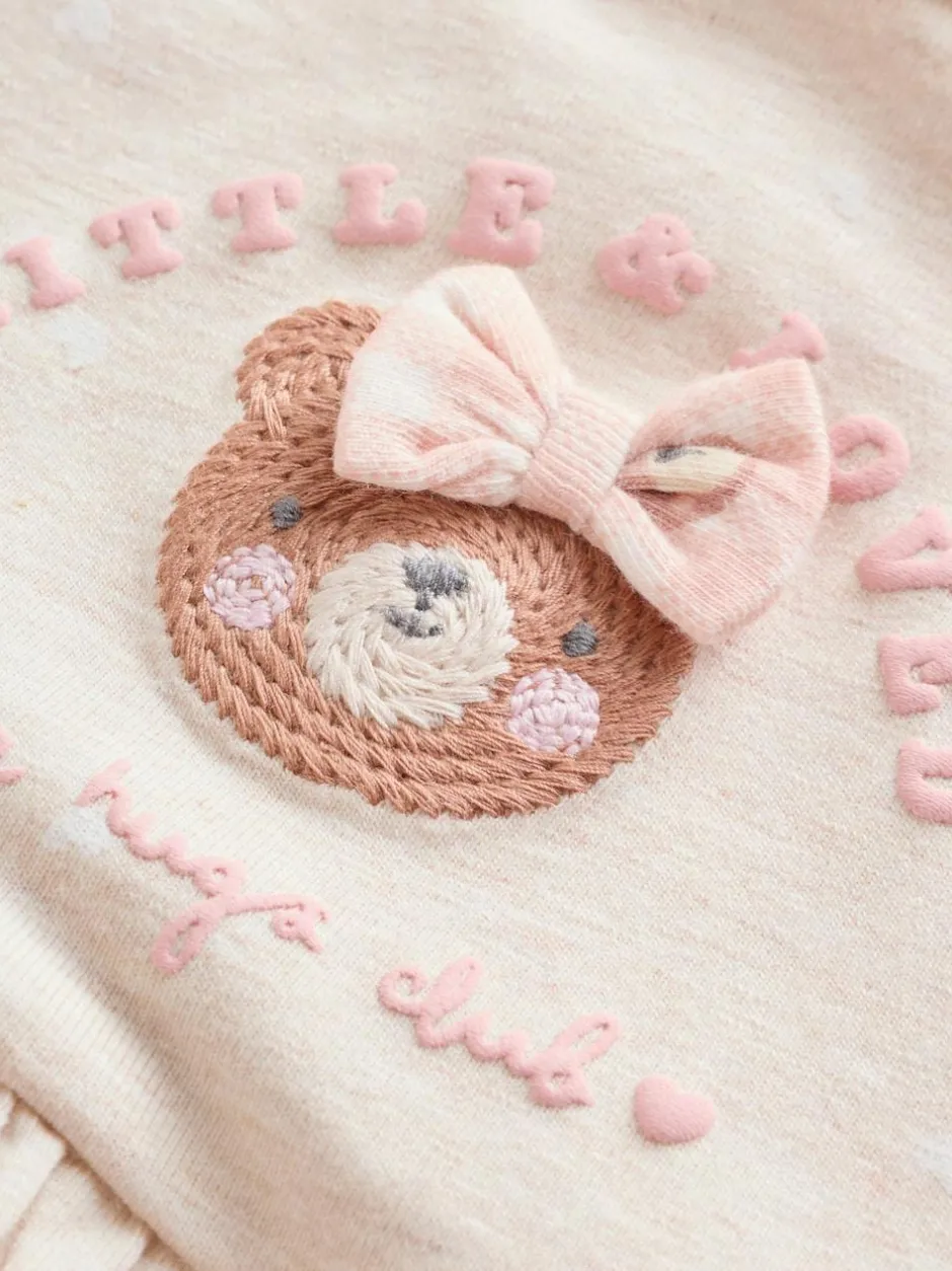 Next Pink Bear Embroidered Jersey Baby Rompers 3 Pack New