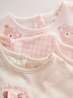 Next Pink Bear Embroidered Jersey Baby Rompers 3 Pack New