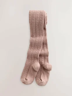 Next Regular Length Cotton Rich Cable Tights 3 Pack Pink Berry Red and Chocolate Brown Best