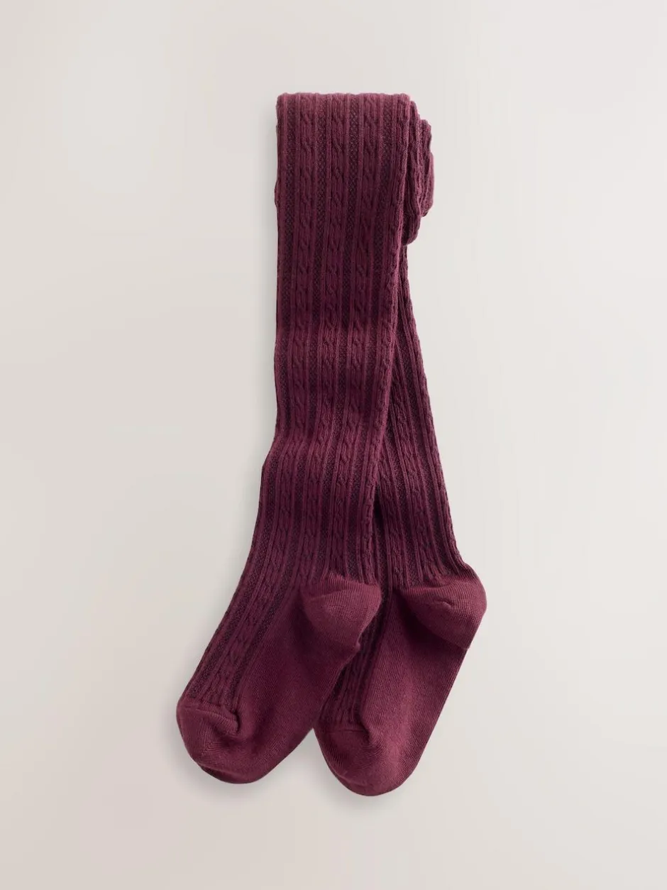 Next Regular Length Cotton Rich Cable Tights 3 Pack Pink Berry Red and Chocolate Brown Best