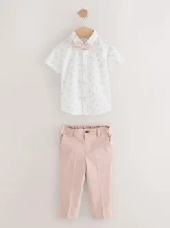Next Blazer Shirt Trousers and Bow Tie Set (3mths-9yrs) Pink Hot