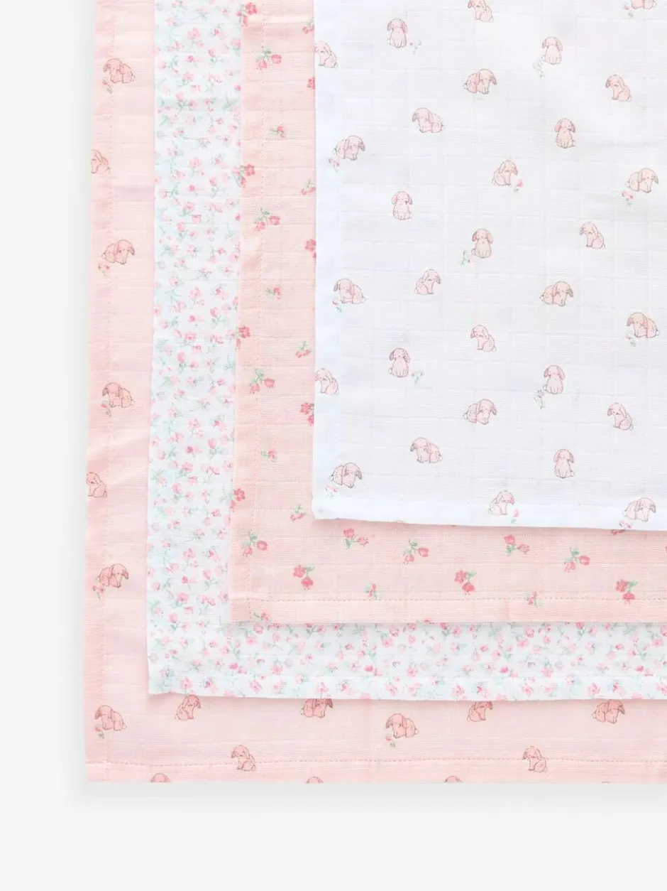 Next Baby Muslins Cloths 4 Pack Pink Bunny Outlet