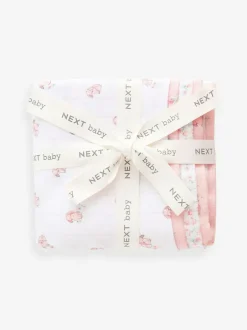 Next Baby Muslins Cloths 4 Pack Pink Bunny Outlet
