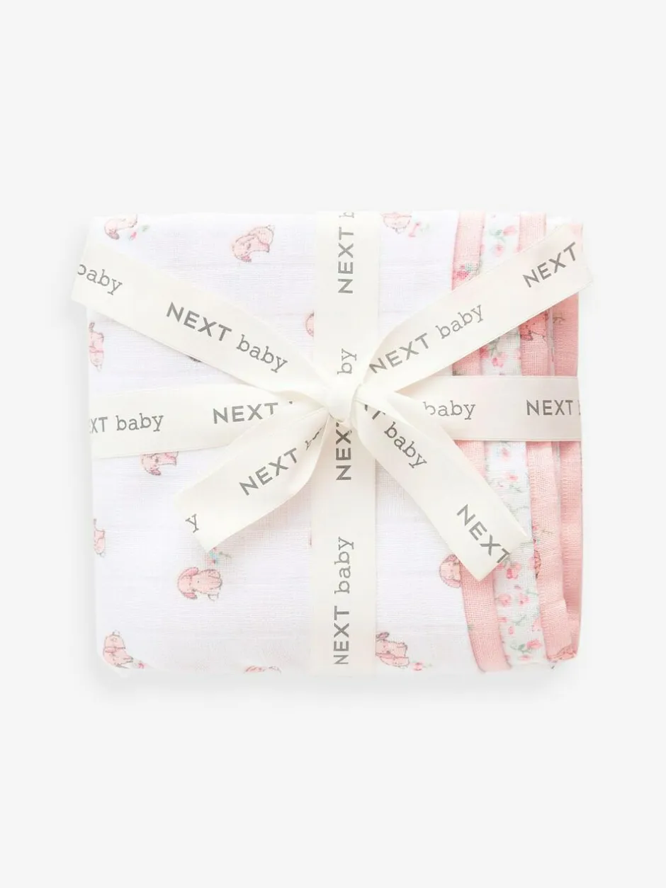 Next Baby Muslins Cloths 4 Pack Pink Bunny Outlet
