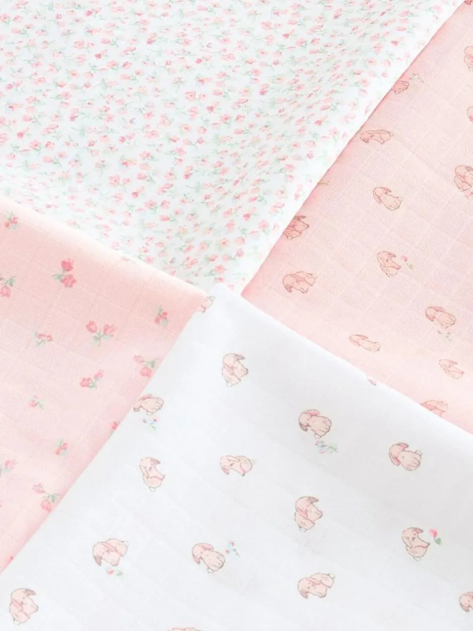 Next Baby Muslins Cloths 4 Pack Pink Bunny Outlet