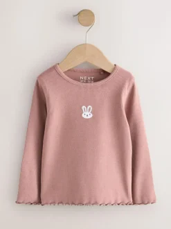 Next Long sleeve Embroidered Ribbed Top (3mths-7yrs) Pink Bunny Discount