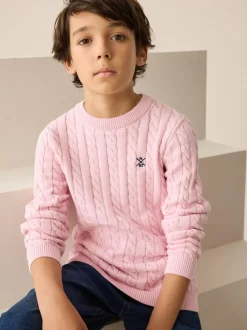 Next Pink Cable Knit Crew Neck Jumper (3-16yrs) Sale