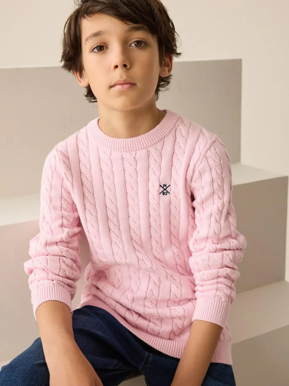 Next Pink Cable Knit Crew Neck Jumper (3-16yrs) Sale