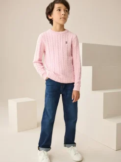 Next Pink Cable Knit Crew Neck Jumper (3-16yrs) Sale