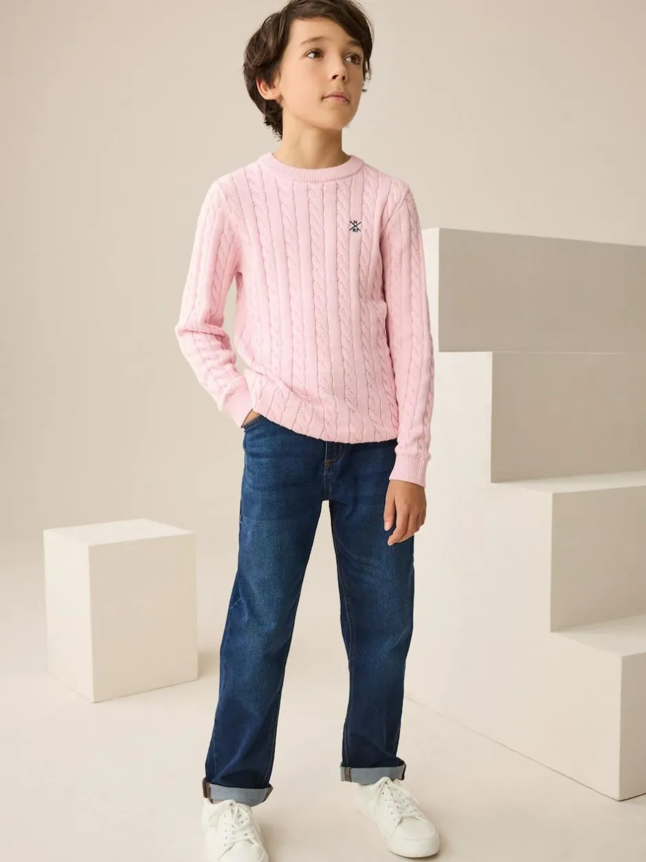Next Pink Cable Knit Crew Neck Jumper (3-16yrs) Sale