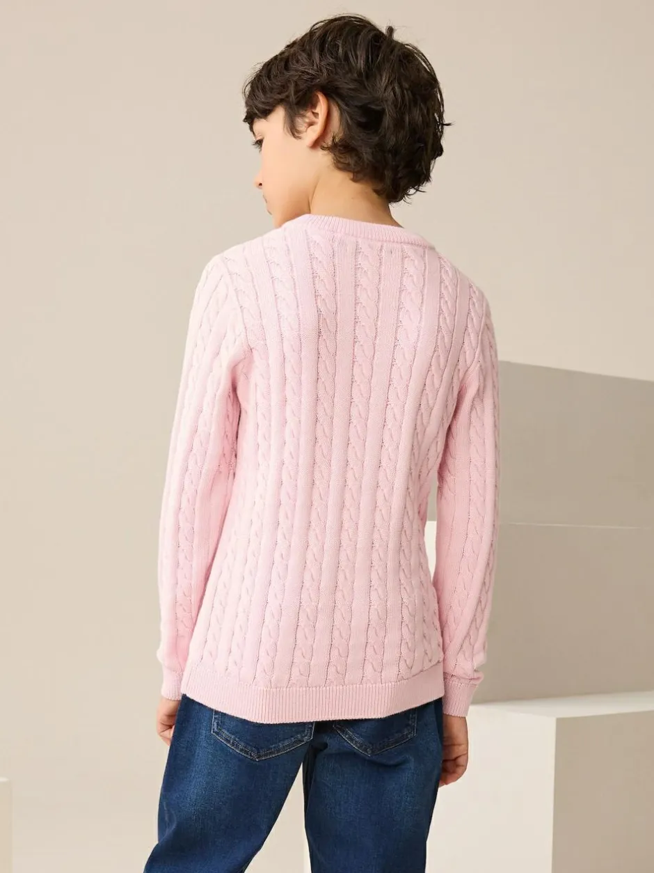 Next Pink Cable Knit Crew Neck Jumper (3-16yrs) Sale