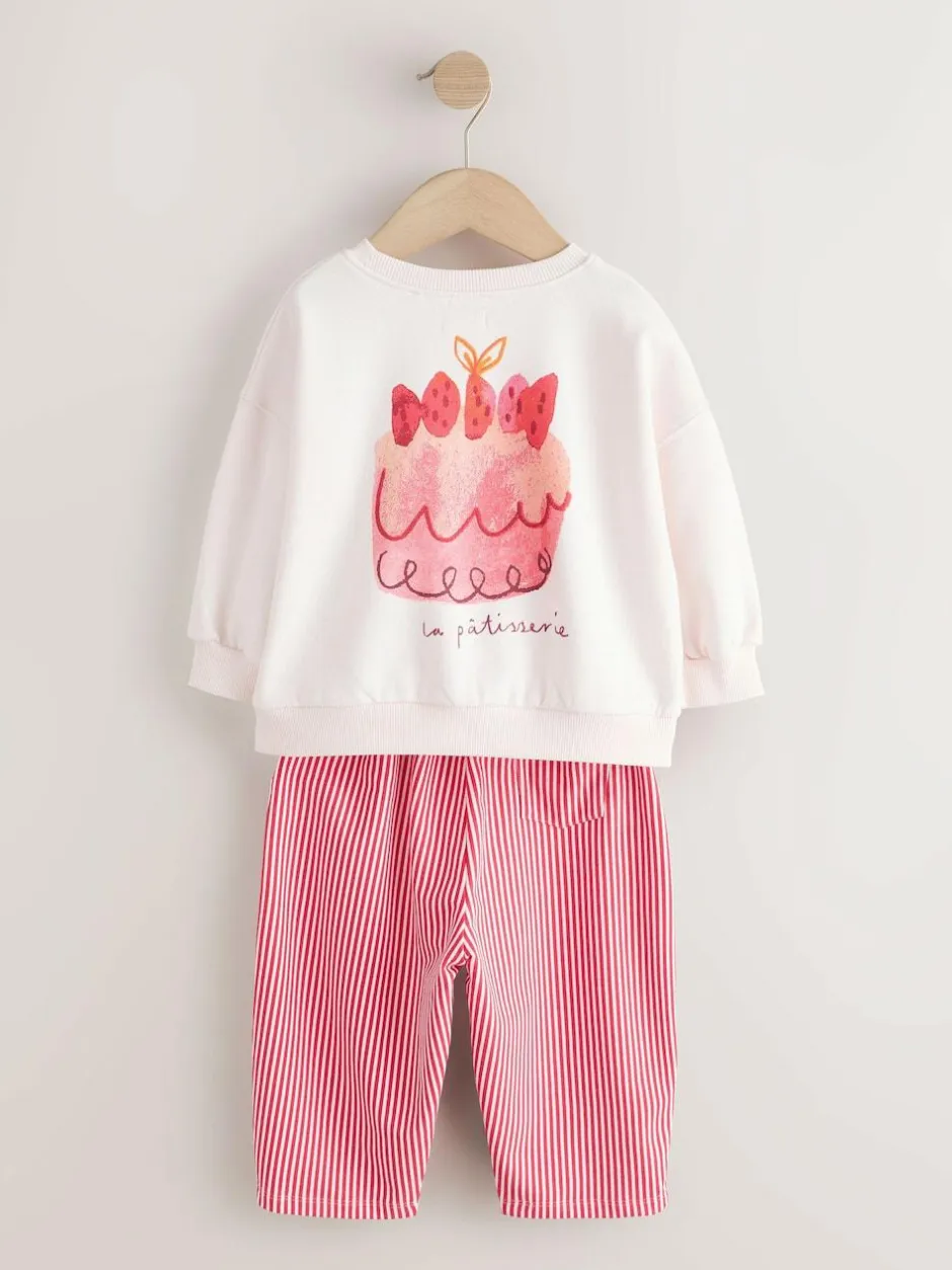 Next Pink Cake Sweatshirt and Barrel Leg Joggers Set (3mths-7yrs) Online