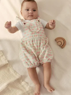Next Pink Check Baby Dungarees and Bodysuits Set 2 Piece (0mths-2yrs) Sale